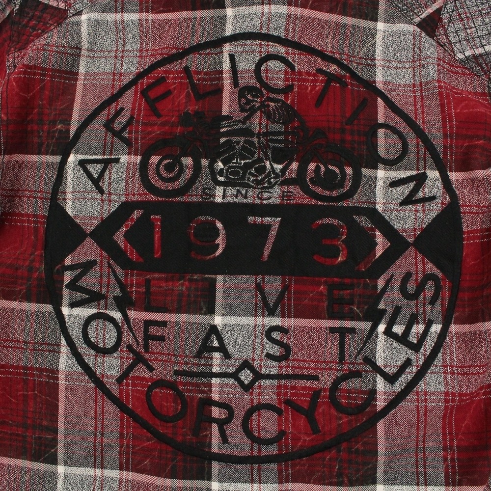 Affliction Flannel Shirt Mens M Red Woven Pearl Snap Black Premium Eagle One NEW - Picture 11 of 11